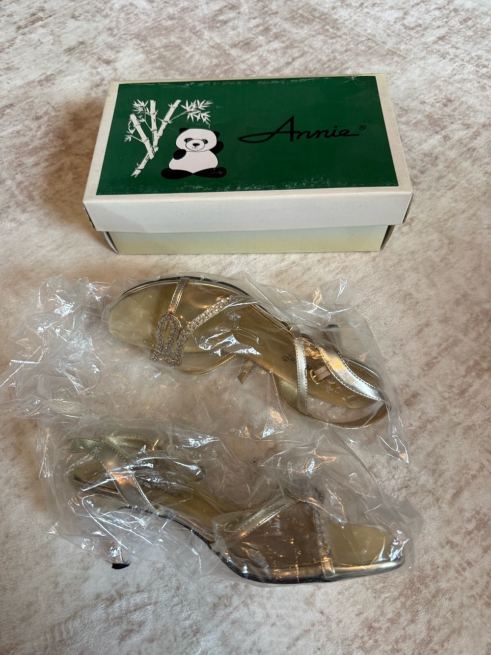 Annie Gold Rhinestone Open-Toe Slingback Heels - Picture 2 of 7